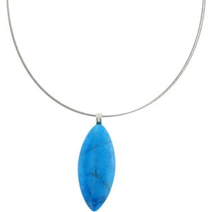 Behave Ketting zilverkleur met turquoise hanger van half edelsteen