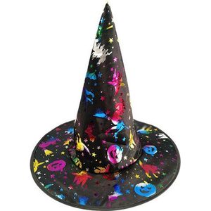 Heksenhoed Kinderen - Heks - Zwart/Multicolor- Halloween Heksenhoed - One Size - Een Stuk - Unisex