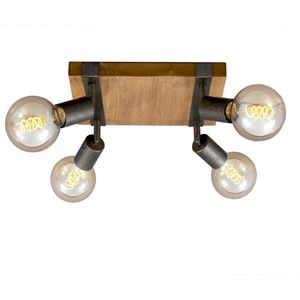 Briloner Leuchten WOOD BASIC - plafondlamp vierkant - spots draaibaar - 4xE27 max. 25W - Materiaal: hout en Metaal - Kleur: zwart en Metaal grijs