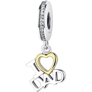 I love dad dangle bead zirkonia | vader papa bedel | Zilverana | geschikt voor alle bekende merken | 925 zilver | moederdag