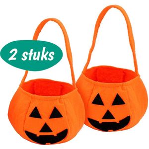Halloween Snoepzakjes - 2 stuks - Vilt - Pompoen Decoratie - Halloween decoratie - Pumpkin - Halloween Pompoen Emmertjes van Vilt - Kindermandje - Halloween Accesoires
