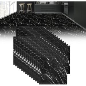 Zelfklevende PVC Vloertegels 30x30cm – 5 m² – Zwart Marmer – Marmerlook Vinylvloer