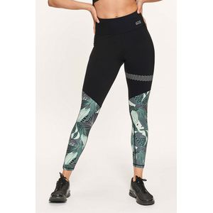 Active Panther Legging Lola Solid/Leaves high waist black-green, Zwart Groen, Dames Legging met Hoge Taille voor Vrouwen - Boterachtig Zacht Niet Transparante Legging Voor Buikcontrole, Plus-maat Workout Gym Yoga Rekbare Broek