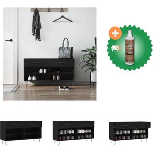 vidaXL Schoenenbank 102x35x55 cm bewerkt hout zwart - Schoenenkast - Inclusief Houtreiniger en verfrisser