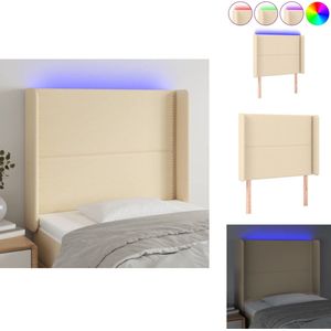 vidaXL Hoofdbord - Hoofdborden - Hoofdeinde - Houten Hoofdbord - Hoofdbord LED 83x16x118/128 cm stof crèmekleurig