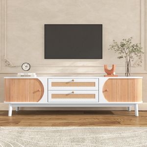 Tv-meubel met deuren en lades - tv-meubel met rotan zijkanten - 170 x 39 -5 x 46 cm