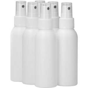 6 x 100 ml ronde fles HDPE wit + Sprayfles pomp wit - BPA Vrij - Niet Breekbaar - Plastic Flesjes Navulbaar - Met Dop - Lege Flessen - 6 stuks