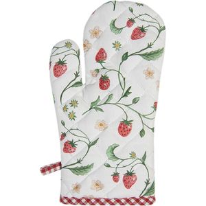 Clayre & Eef Ovenwant 18x30 cm Wit Rood Katoen Aardbeien Ovenhandschoen