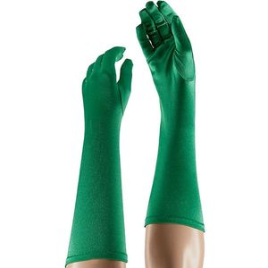 Apollo - Lange handschoenen - Satijnen handschoenen - 40 cm - Groen - One size - Gala handschoenen - Lange handschoenen verkleed - Charleston accessoires - Carnaval
