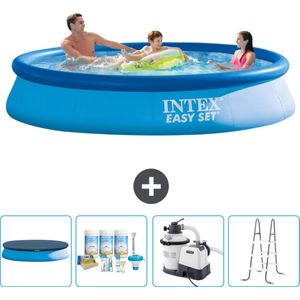 Intex Rond Opblaasbaar Easy Set Zwembad - 366 x 76 cm - Blauw - Inclusief Afdekzeil - Onderhoudspakket - Zwembadfilterpomp - Ladder