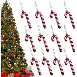 Suikerstokken om op te hangen - 12 stuks kerstboomversiering - met hangende draad - rood - 13 cm - betrouwbaar en robuust - zuurstokken hanger - kerstbomen en kerstkransen .