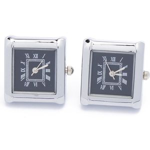 Manchetknopen - Echt Horloge Wit met Zwarte Wijzerplaat Vierkant