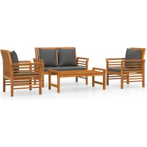 vidaXL - 4-delige - Loungeset - met - kussens - massief - acaciahout