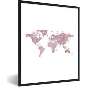 Fotolijst incl. Poster - Wereldkaart - Marmer - Roze - 60x80 cm - Posterlijst