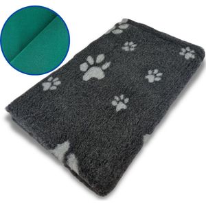 Vetbed Antraciet met Pootjes - Hondenmat - Met Groene Rug - 100 x 75 cm - Antislip - Benchmat - Puppykleed - Hondenbed - Machine Wasbaar