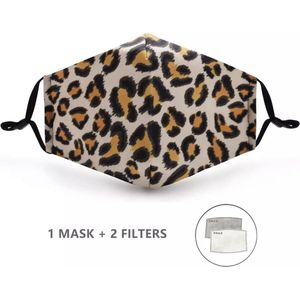 Mondkapje 100% katoen - Leo print - Uitwasbaar - Verstelbaar - Elastiek - Comfortabel - Fashion masker - Incl. 2 filters