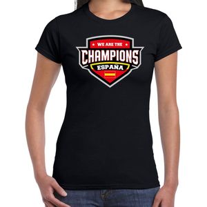 We are the champions Espana t-shirt met schild embleem in de kleuren van de Spaanse vlag - zwart - dames - Spanje supporter / Spaans elftal fan shirt / EK / WK / kleding XS