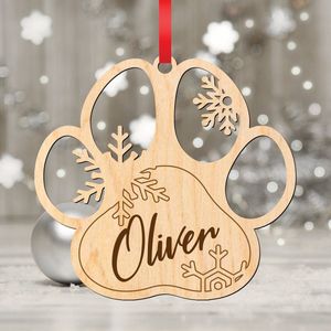 Personalised Dog Christmas Tree Decoration/teckel/ sinterklaas/ kerst/kerstboom ornaments/ Name Wooden Dog Paw Print Puppy/ gepersonaliseerde kerstballen