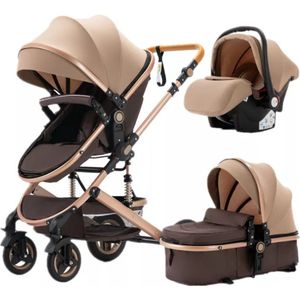 Thuys - Kinderwagen 3 in 1 – Wandelwagen baby 3 in 1 – Kinderwagen inclusief Autostoeltje – Kinderwagen Khaki, Aluminium