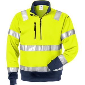 Fristads Hi Vis Sweatshirt Met Korte Rits Klasse 3 728 Shv - Hi-Vis geel/marineblauw - XS