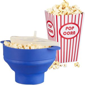 Relaxdays 49-delige popcorn set - siliconen popcorn maker - 48 popcorn zakjes gestreept