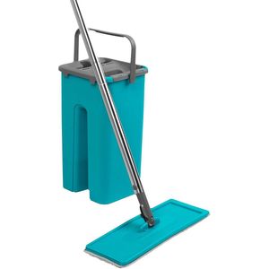 Vloerdweilset met emmer - microvezel 360° platte dweil - ruimtebesparende compacte emmer - 25 liter waterkamer - turkoois