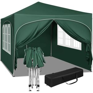 Vouwpaviljoen 3 x 3 m met 4 zijwanden - Waterafstotend en UV-bescherming 50+ - Verstelbaar Tuinpaviljoen voor Buiten - Draagtas Inclusief