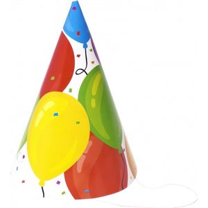 24x stuks feesthoedjes ballonnen print van karton - party verjaardag hoedjes