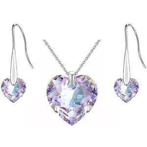 CHARO Swarovski Cadeau Voor Vrouw - 3 Delig - Zilver - Paars - Oorbellen - Ketting