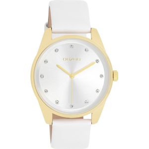 OOZOO Timepieces - Goudkleurige horloge met witte leren band - C11159