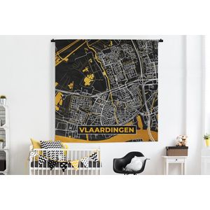 Wandkleed - Wanddoek - Plattegrond - Vlaardingen - Goud - Zwart - 180x180 cm - Wandtapijt - Stadskaart