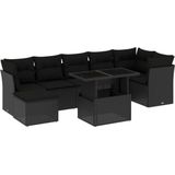 vidaXL - 8-delige - Loungeset - met - kussens - poly - rattan - zwart