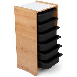 Industrial Living kinderkast met 6 zwarte opberglades - Kast kinderkamer - Speelgoedkast - Opbergkast - Boekenkast - Hout - Walnoot