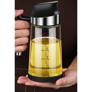 Auto Flip Oil Dispenser Fles, De olijfolie fles dispenser draait automatisch om zonder olie druipende opening, de olijfolie dispenser 550ml glazen dispenser (zwart)
