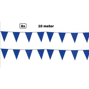 6x Vlaggenlijn blauw 10 meter -1 kleur - vlaglijn festival feest party verjaardag thema feest kleur