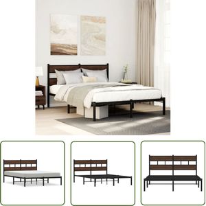 vidaXL Houten Bed - Bed Frame - Bedframe met hoofdbord zonder matras bruin eiken 140x190 cm - Bed Met Hoofdbord - Boxspring Bed - Tweepersoonsbed