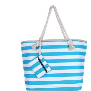 Blauw strepen grote strandtas - Schoudertas met ritssluiting - Shopper