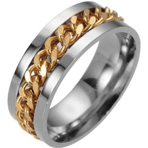 Anxiety Ring - (Kettinkje) - Stress Ring - Fidget Ring - Anxiety Ring For Finger - Draaibare Ring - Spinning Ring - Goud - (23.25mm / maat 73)