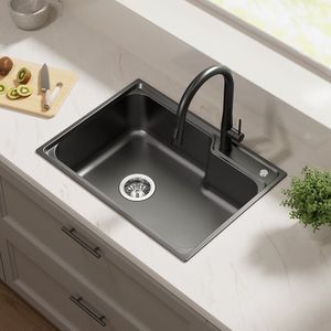 Auralum max Spoelbak Met Kraangat - Spoelbak Keuken 62x45cm - Spoelbakken met afdruip - Spoelbakken Keuken - Wasbak Keuken - Antraciet