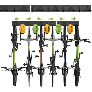 NORDIVAR® - Fietswandhouder voor 6 Fietsen en 5 Helmen, 48 inch Robuuste Stalen Fietsstandaard, Zwart, Wandmontage voor Garage Opslag-