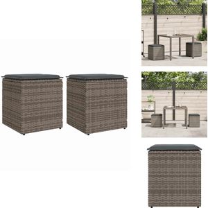 vidaXL Kruk - Krukken - Krukje - Plantenkrukje - Tuinkrukken met kussens 2 st 40x40x43 cm poly rattan grijs