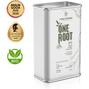 Cretan Heritage - One Root BIO - Biologische Griekse Premium Olijfolie – Extra Vierge – 5 Liter – Koroneiki – Goud Bekroond – Koudgeperst