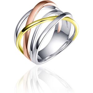 Gisser Jewels Zilver Ring Zilver R083T - R083T-56 - Sieraad - Goudkleurig/Rosé goudkleurig/Wit goudkleurig