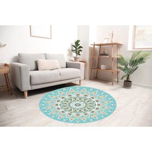 Vloerkleed vinyl rond | Mandala aqua | 160 cm Rond | Onze materialen zijn PVC vrij en hygienisch