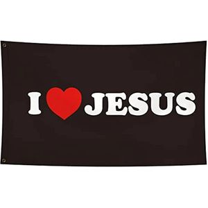 I love Jesus vlag XL 180 CM x 120 CM - Ik hou van Jezus spandoek XL - Christelijk - Geloof - Banner