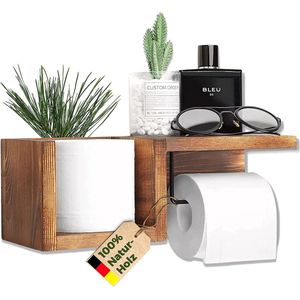 Felino® Toiletpapierhouder, wc-rolhouder, houder van hout, zonder boren, zelfklevend, met legplank, vintage badkameraccessoires