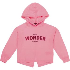 Crop top - Sweater - trui - fluorescerend - pink -meisjes- katoen - fleece- maat 110