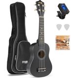 Ukelele set - MAX UKEY - 21 inch Ukulele van hout - Kindergitaar en gitaar voor volwassenen - incl. Ukelele tas, plectrums en stemapparaat - Zwart