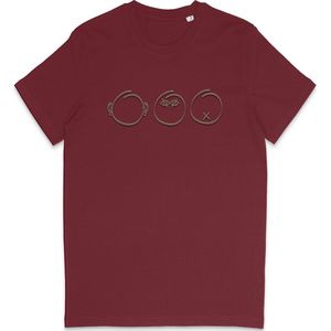 Grappig T Shirt Dames en Heren - Horen Zien en Zwijgen - Bordeaux Rood - XS