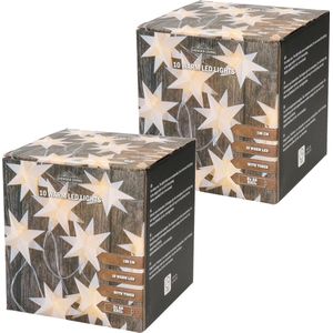 Set van 2x stuks kerstverlichting lichtsnoer met 10 witte sterren op batterijen - Kerst lichtsnoeren - 135 cm